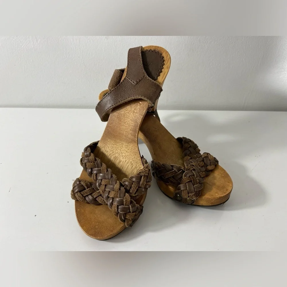 Zara Braided Leather Strap Heeled Sandals Eur Size 37 Womens Brown - Picture 1 of 9